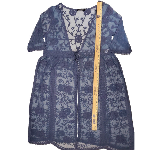 Anthropologie Doe & Rae Top L Lace Vest Mesh Embroidered Romantic Cardiga Duster - Picture 4 of 7